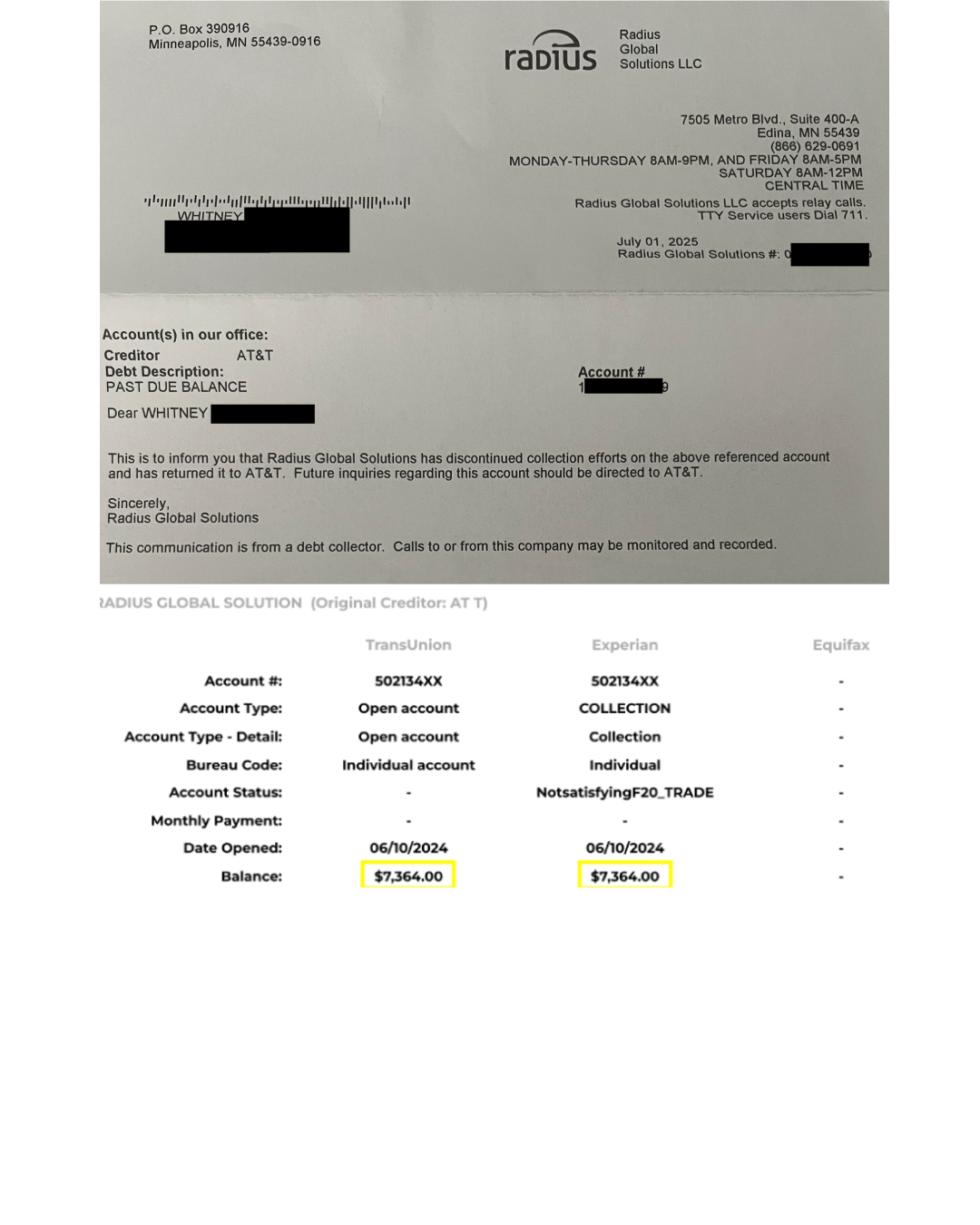 Radius Global deletion letter